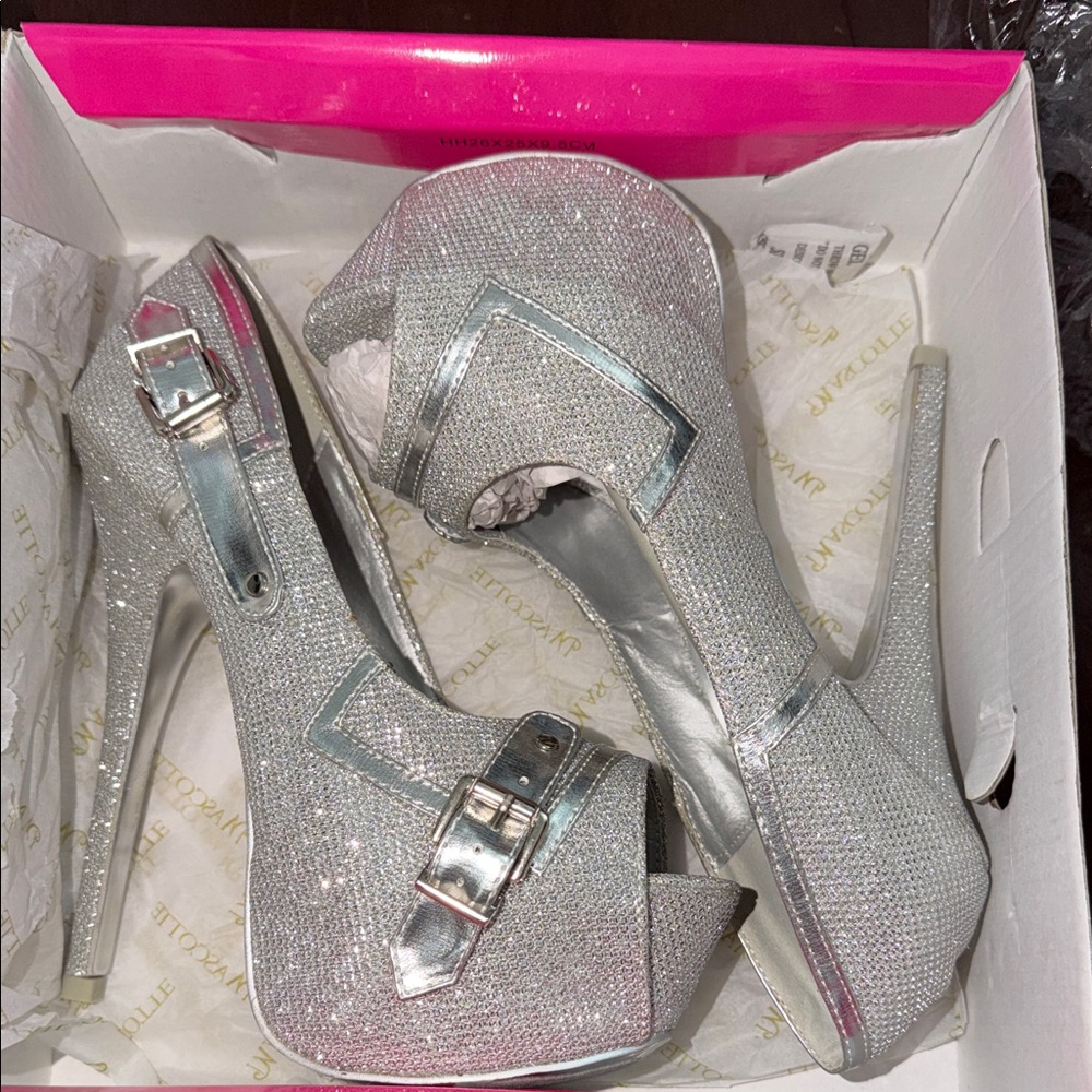 Mascotte Silver Glitter Platform High Heels for Women